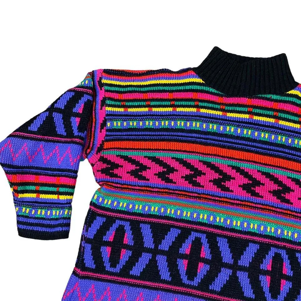 90s Cozy & Colorful Turtleneck Sweater (M)