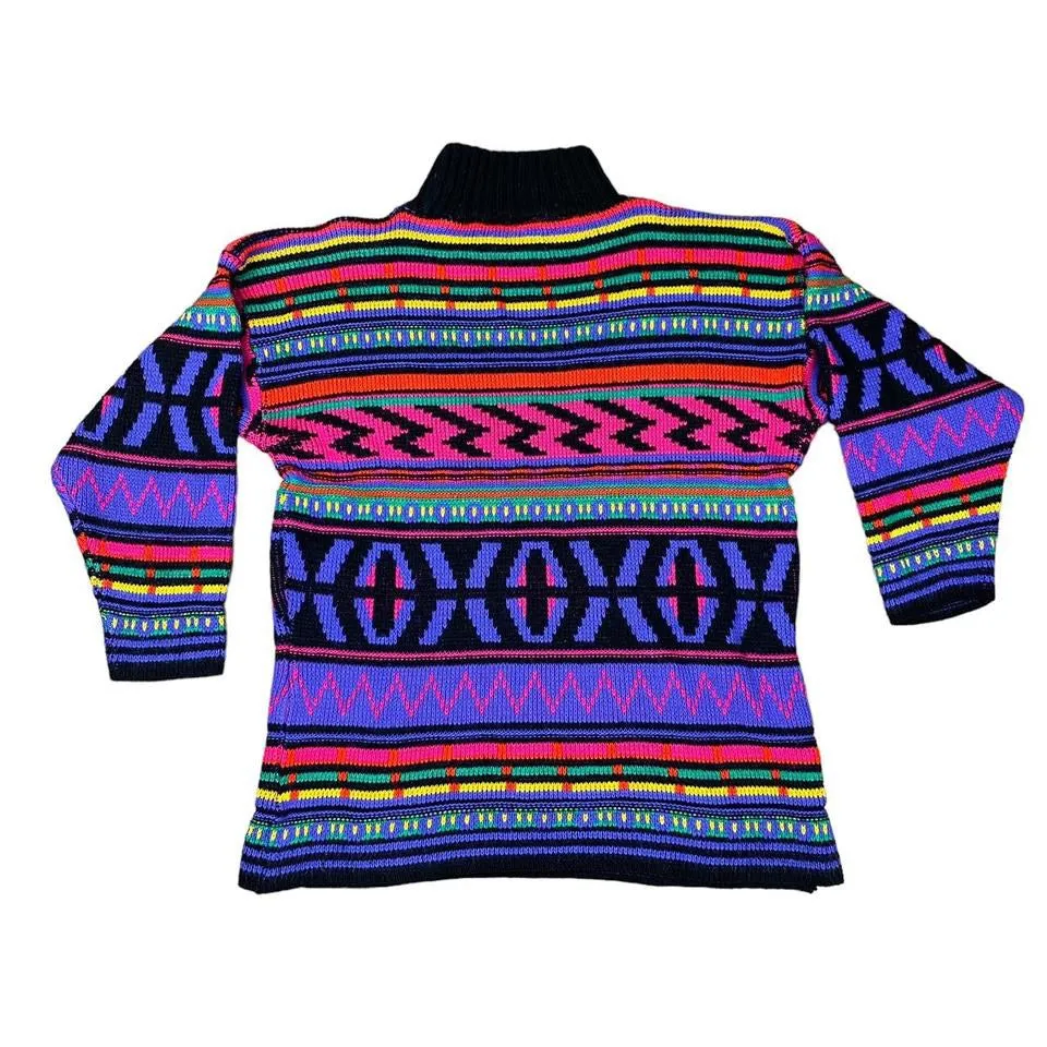 90s Cozy & Colorful Turtleneck Sweater (M)