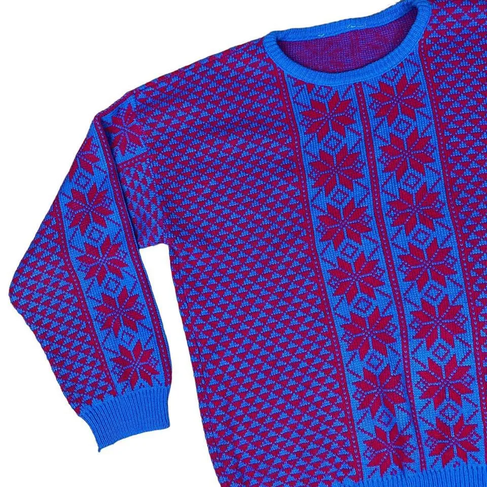 90s Cozy Nordic Snowflake Sweater (L)