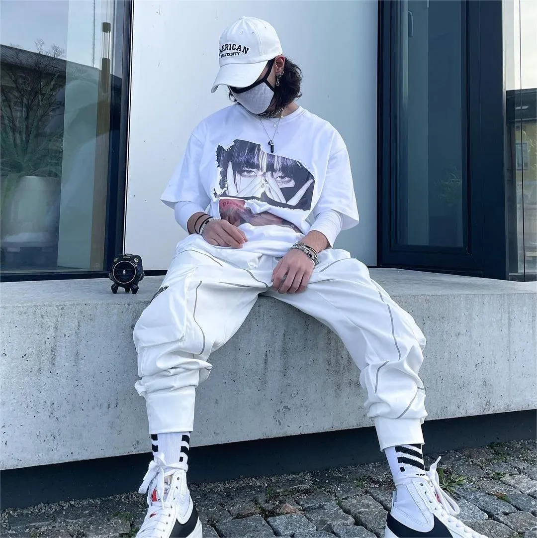 American Reflective Line Cargo Pants-White
