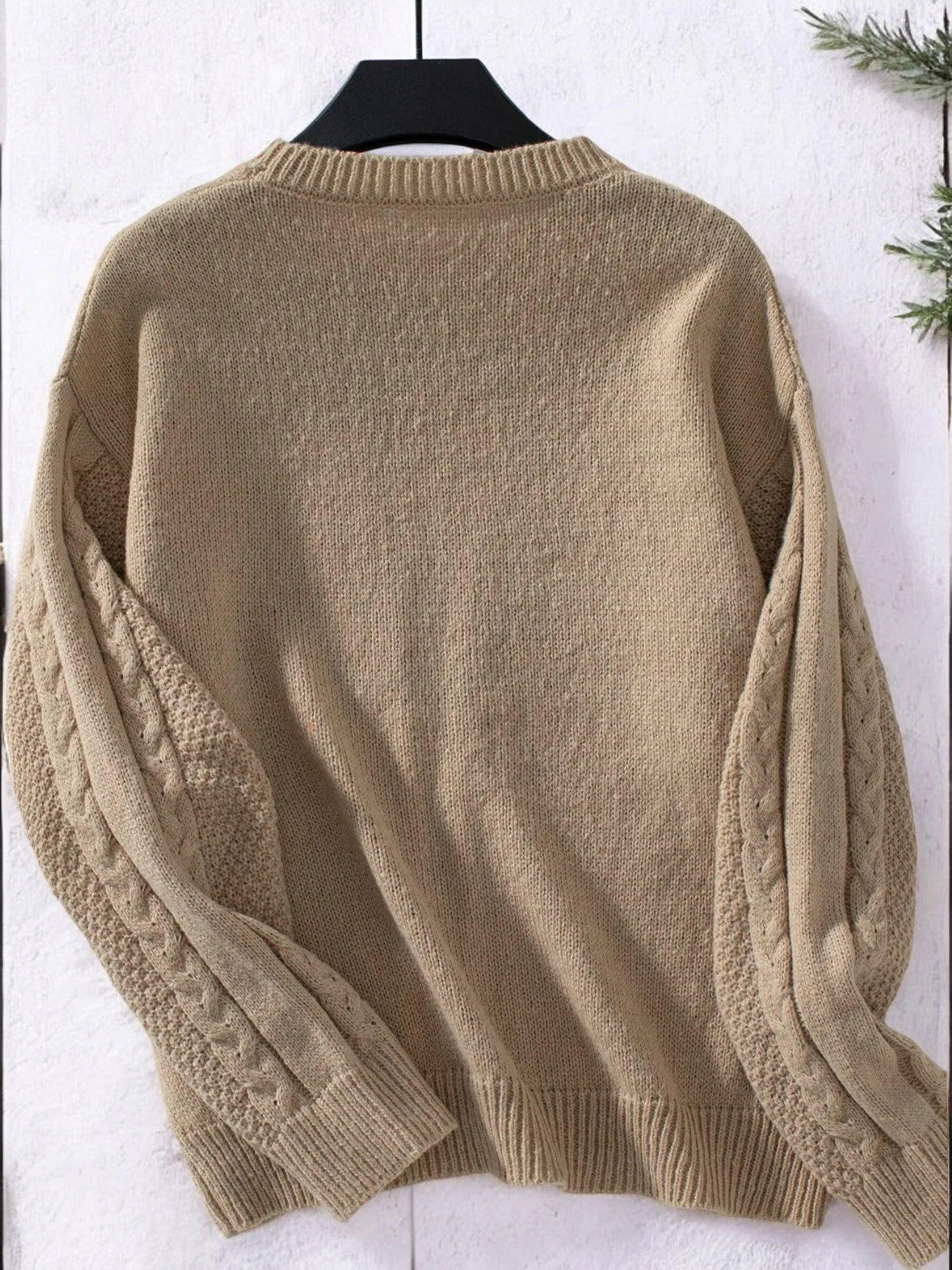 Anna-Kaci Women's Cable Knit Sweater with Crochet Detail and Long Sleeves