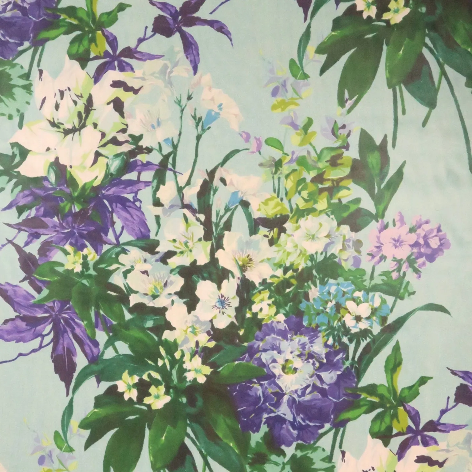 Aqua Blue and Green Florals Printed Silk Chiffon Fabric