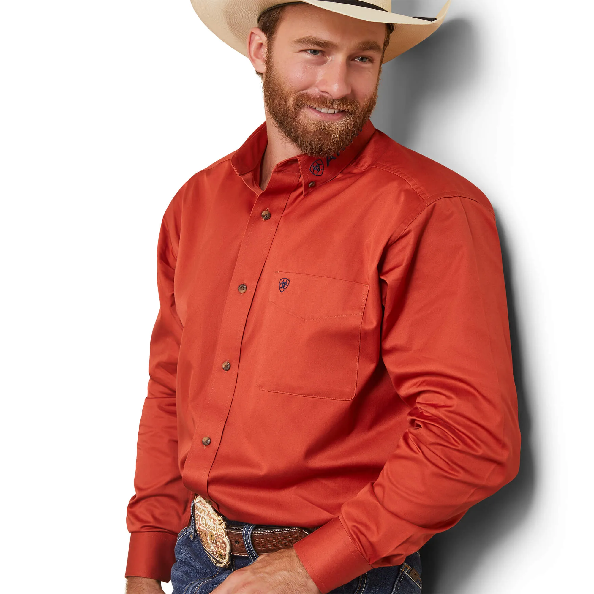 Ariat Men's Team Logo Twill Easy Tiger Orange Button Up Shirt 10043522