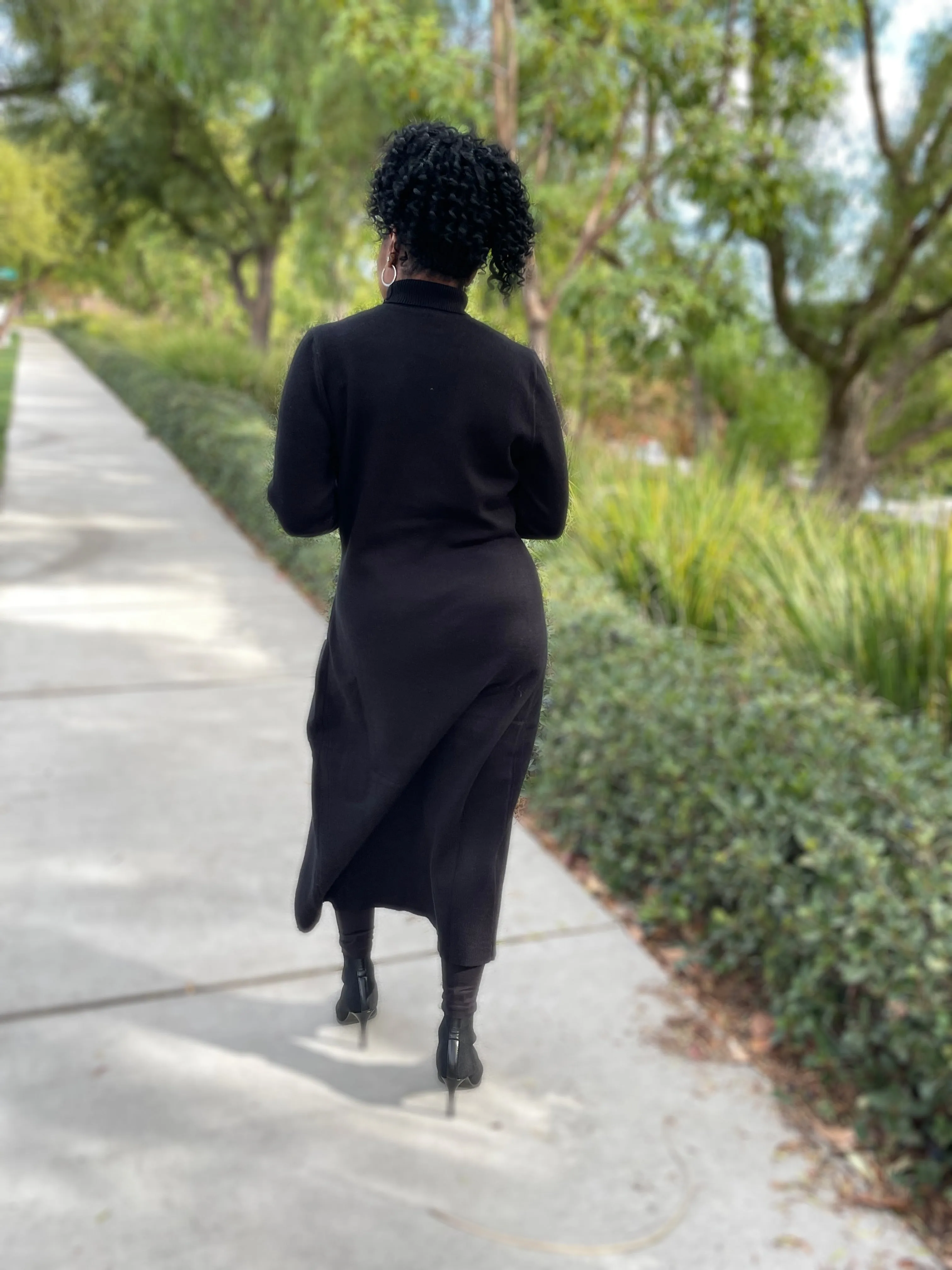 Asymmetric Turtleneck Long Floral Sweater