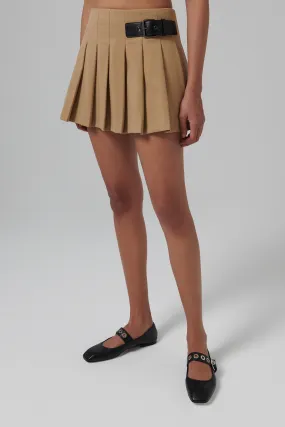 Beige Pleated Mini Skirt