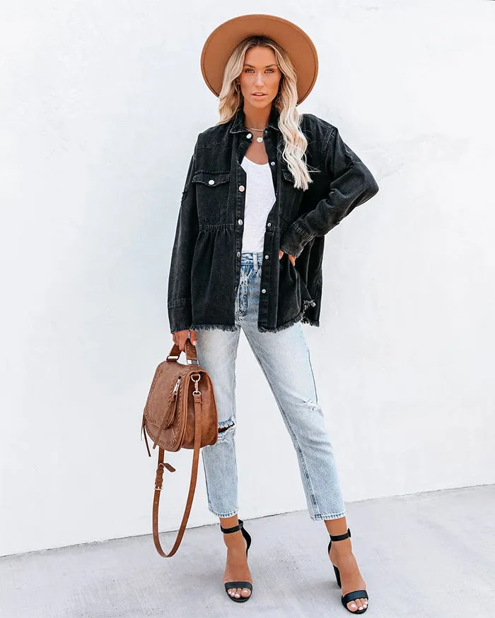 BerriesJam - Casual Long Sleeve Black Burrs Denim Jacket