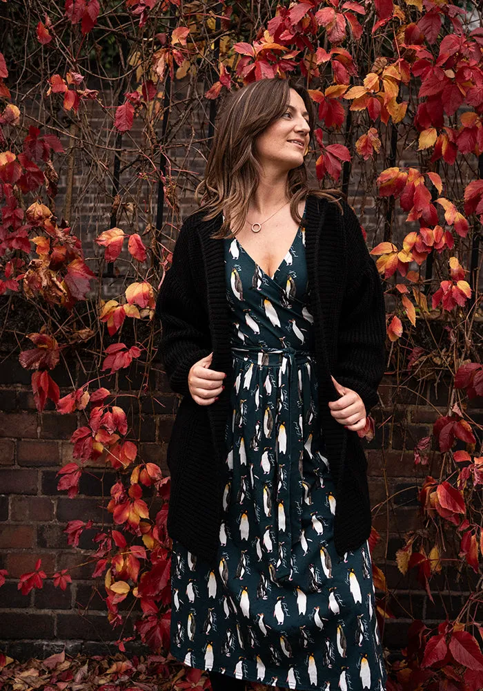 Black Long Line Ribbed Knitted Cardigan