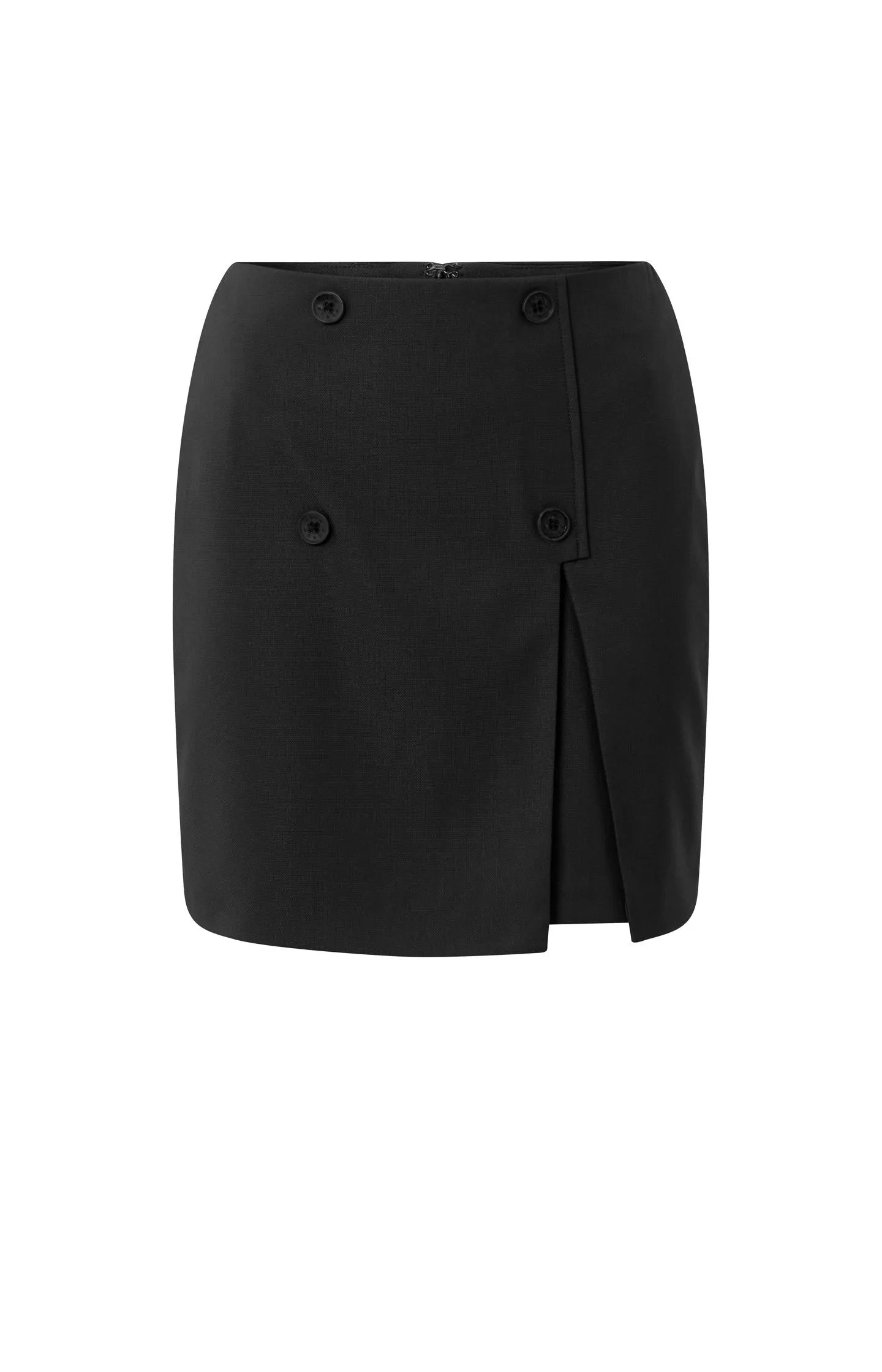 Black woven mini skirt with button details