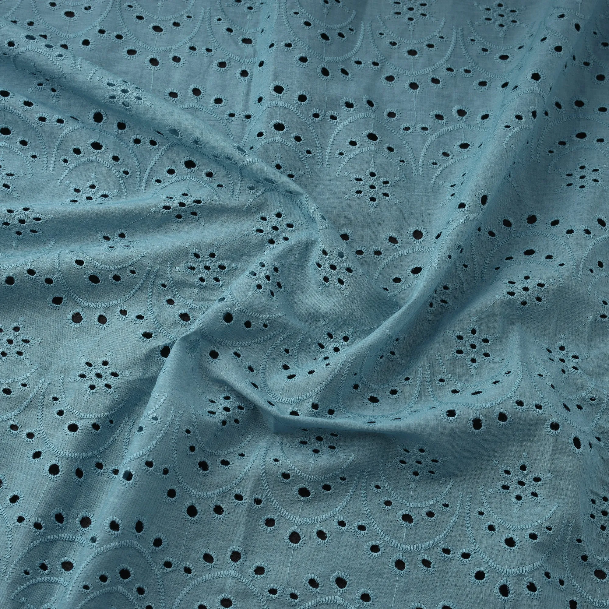 Blue - Floral Embroidered Cotton Hakoba Fabric 11