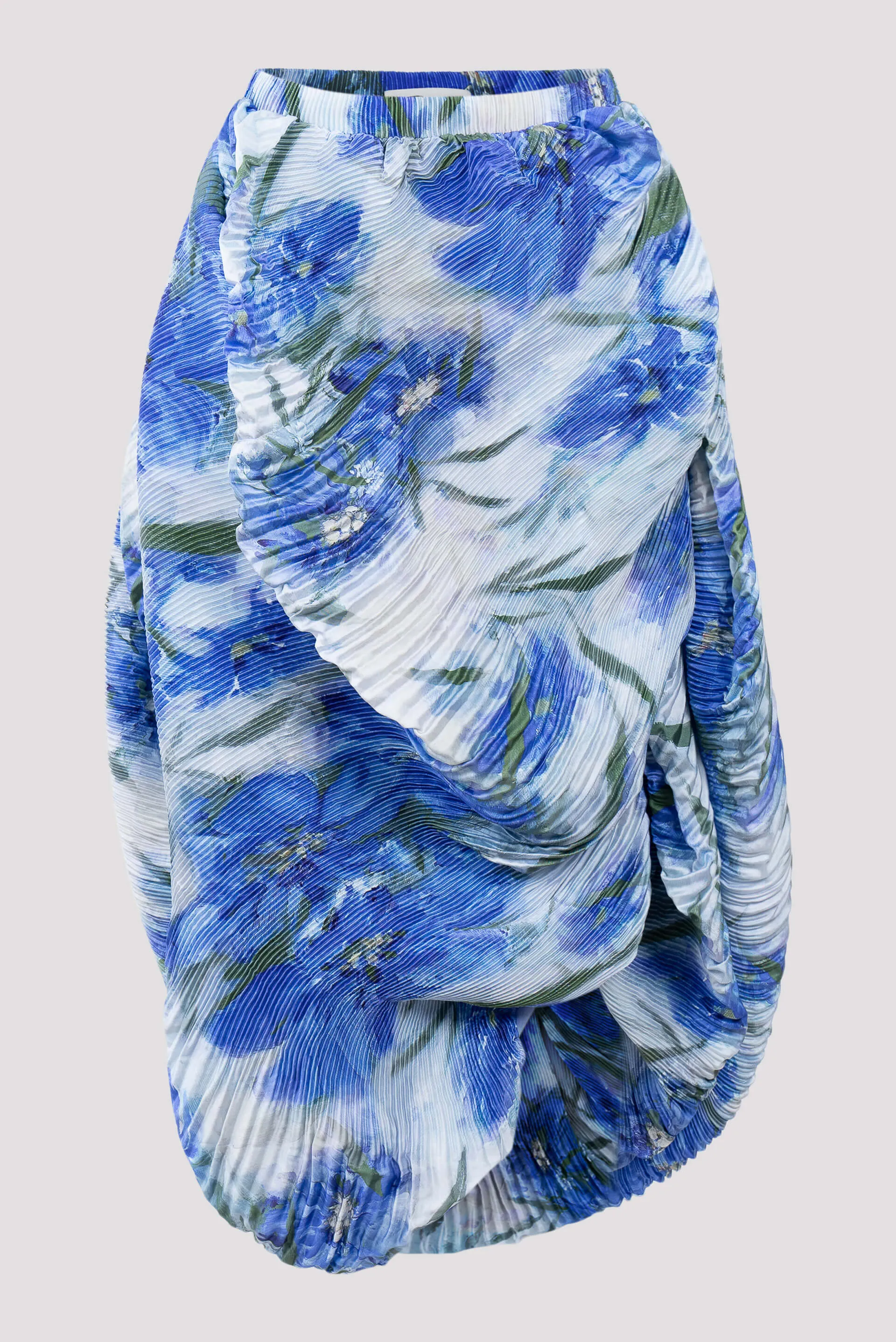 Blue Print Seashell Pleated Midi Skirt