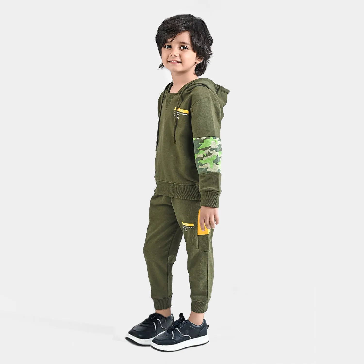 Boys Cotton Terry 2 Piece Suit Connected-Rifle Green