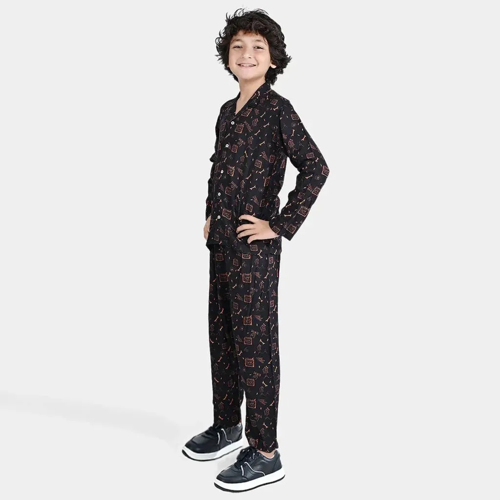 Boys Viscose Nightwear Suit Skate-BLACK