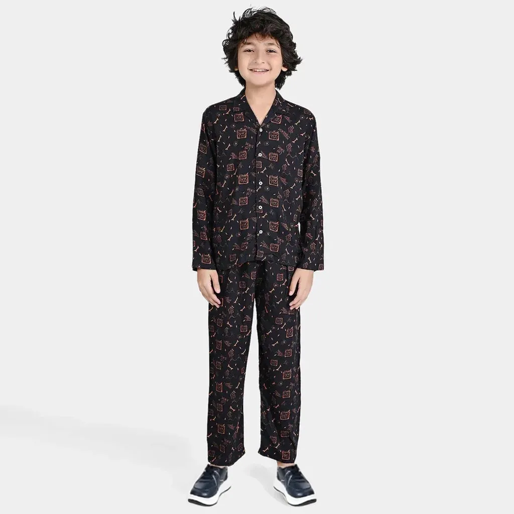 Boys Viscose Nightwear Suit Skate-BLACK