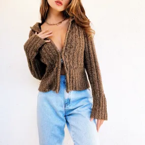 Brown Knit Double Zip Hoodie