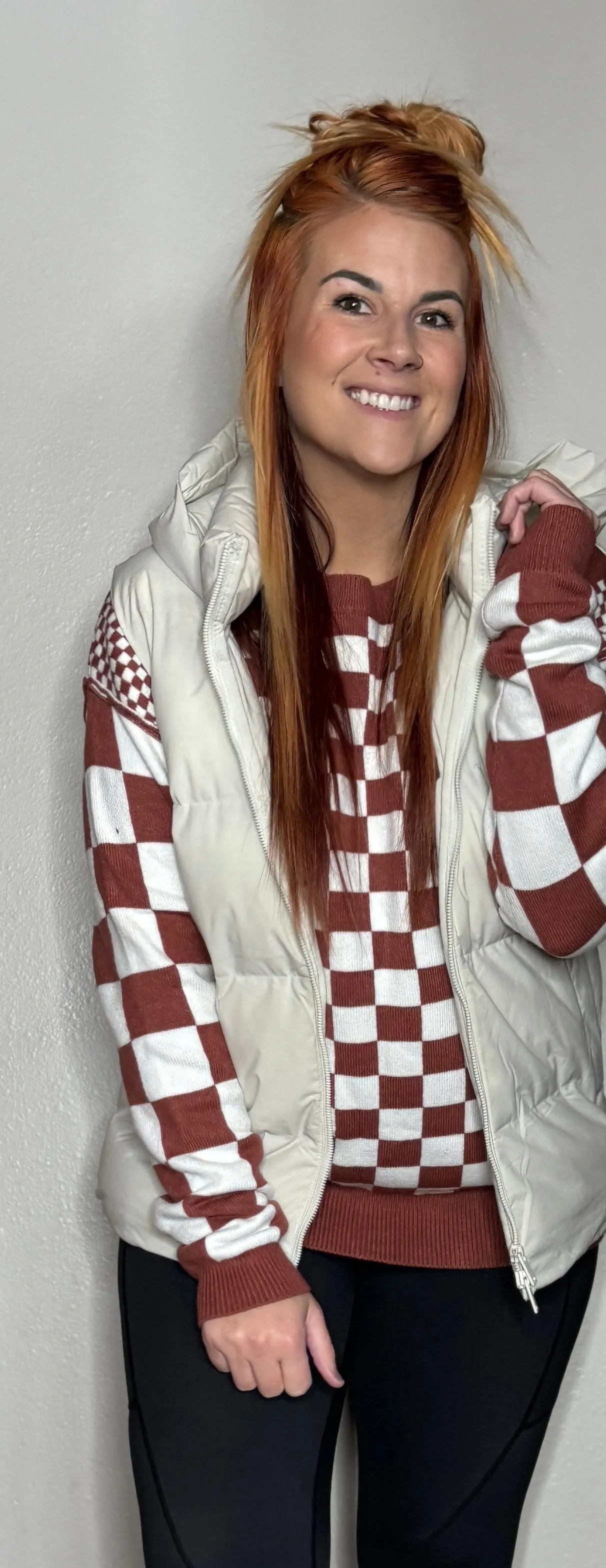 Caitlin Cozy Brown Checkered Sweater