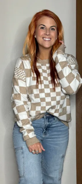 Caitlin Cozy Neutral Checkered Sweater