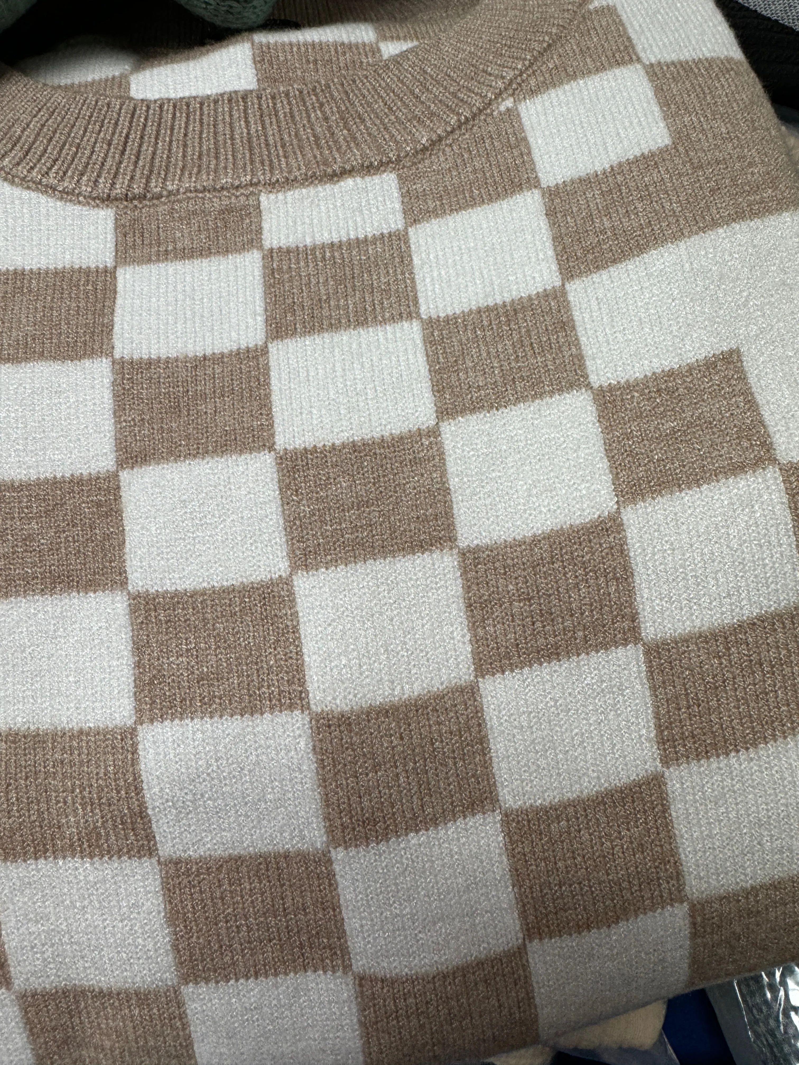 Caitlin Cozy Neutral Checkered Sweater