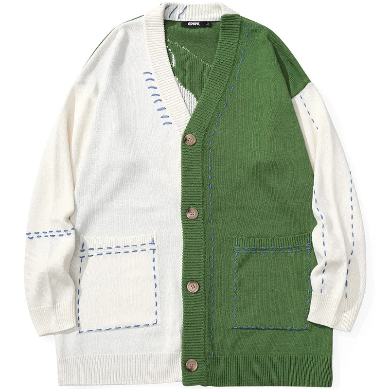 Color Block Minimalist Drop-Shoulder Sleeve Cardigans