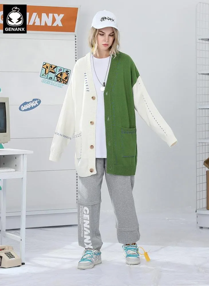 Color Block Minimalist Drop-Shoulder Sleeve Cardigans