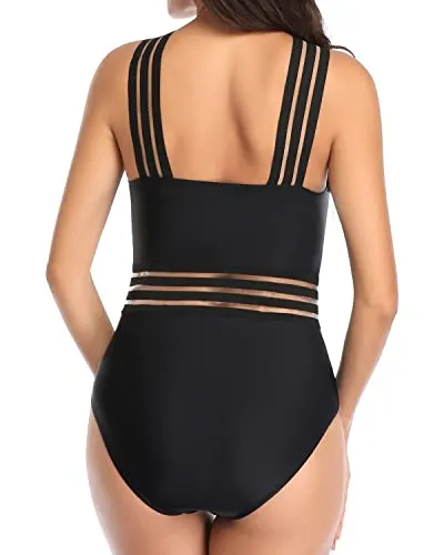 Comfy Shoulder Strap Crisscross One Piece Swimsuit-Black