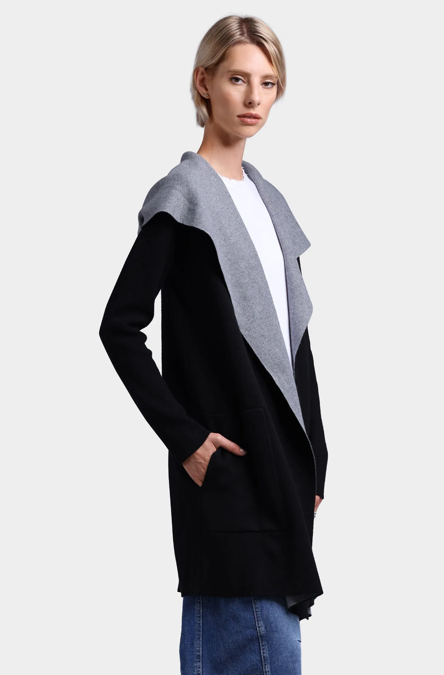 Cotton Cashmere Reversible Hooded Coatigan