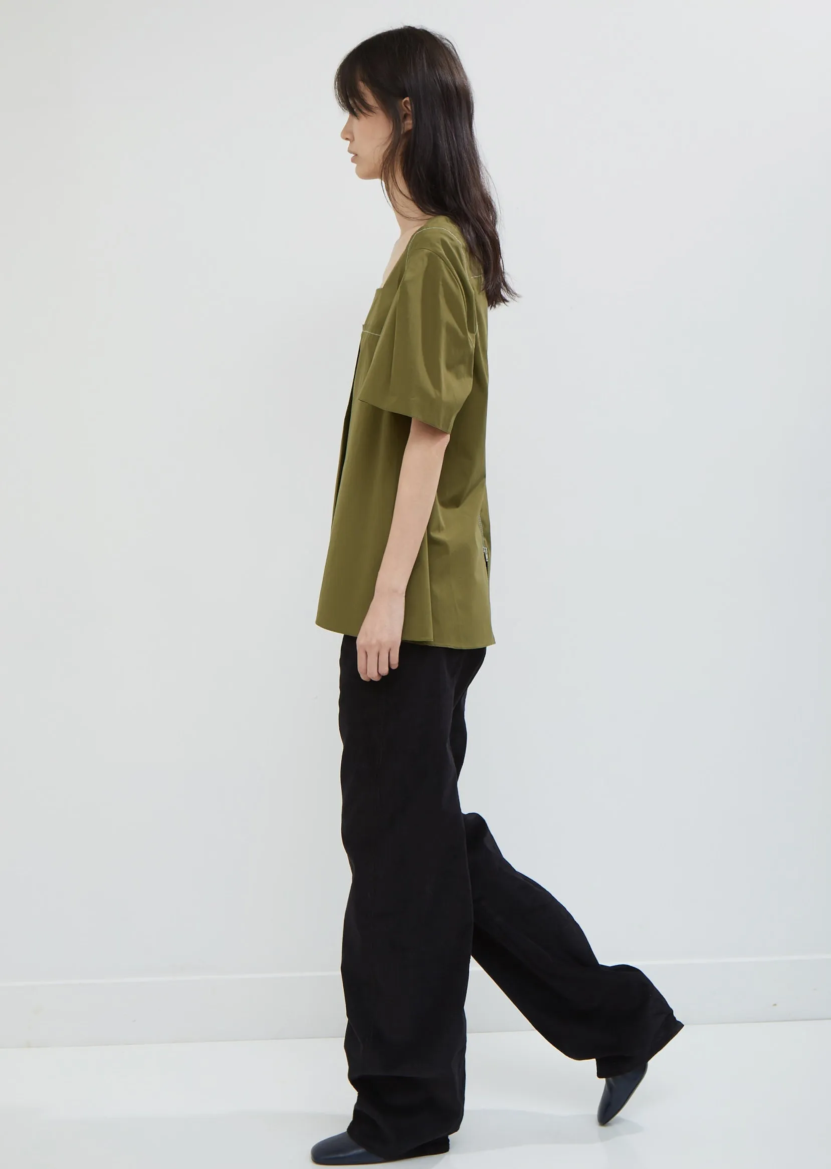 Cotton Poplin Square Neck Blouse