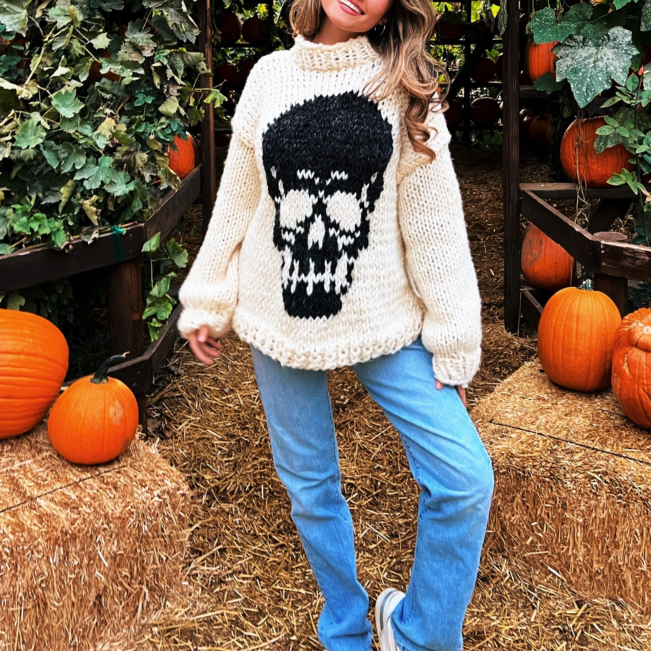 Cozy Hand Knit Skull Sweater