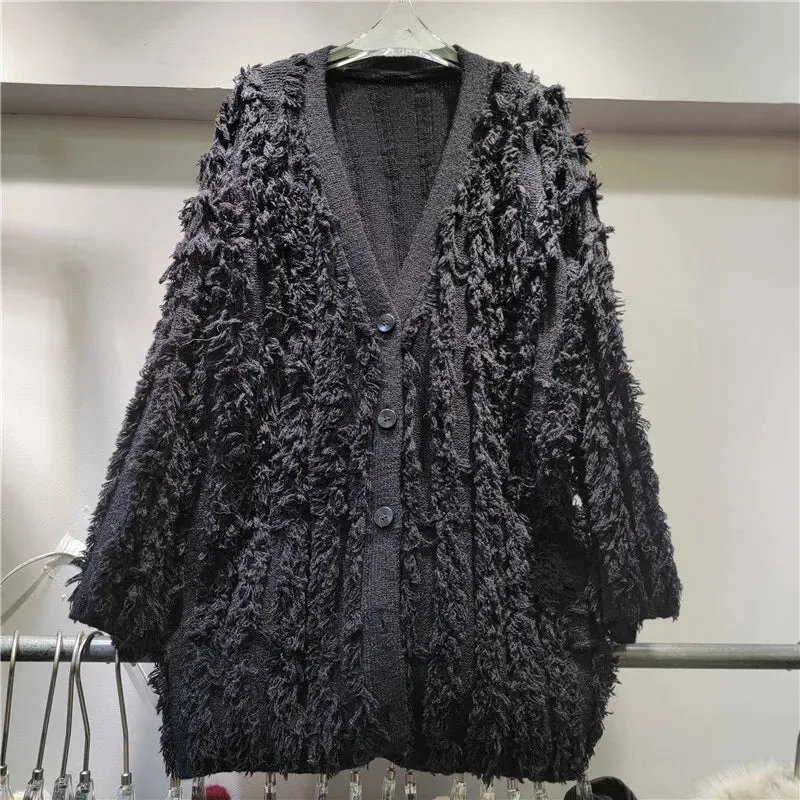 Crystal V-neck Tassel Loose Cardigan