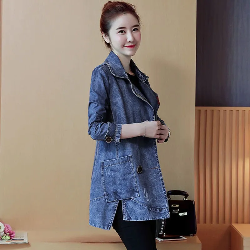 Denim Jackets Spring Autumn New All-match Fashion  Loose Casual Jeans Jackets Long Large size Slim Elegant Outwear