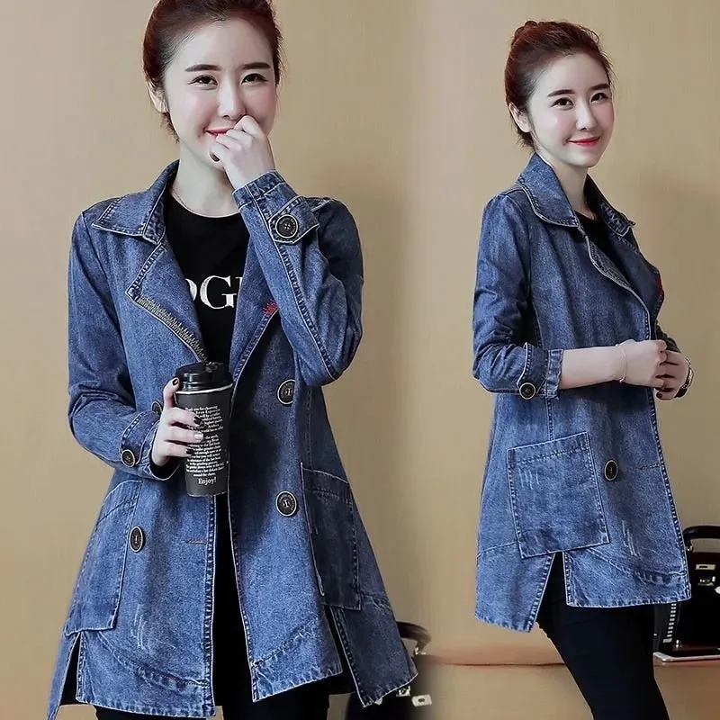 Denim Jackets Spring Autumn New All-match Fashion  Loose Casual Jeans Jackets Long Large size Slim Elegant Outwear