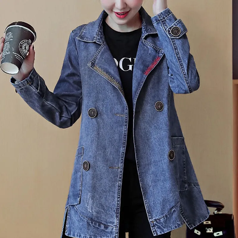 Denim Jackets Spring Autumn New All-match Fashion  Loose Casual Jeans Jackets Long Large size Slim Elegant Outwear