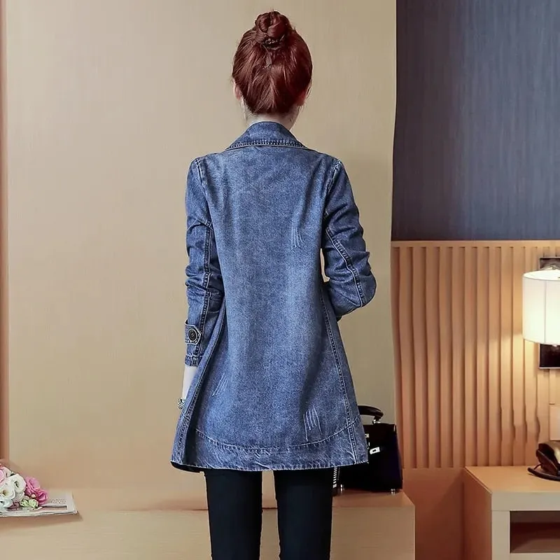 Denim Jackets Spring Autumn New All-match Fashion  Loose Casual Jeans Jackets Long Large size Slim Elegant Outwear