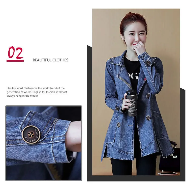 Denim Jackets Spring Autumn New All-match Fashion  Loose Casual Jeans Jackets Long Large size Slim Elegant Outwear