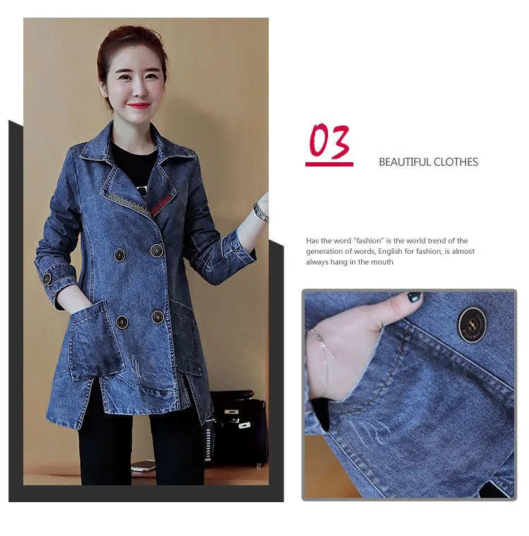 Denim Jackets Spring Autumn New All-match Fashion  Loose Casual Jeans Jackets Long Large size Slim Elegant Outwear