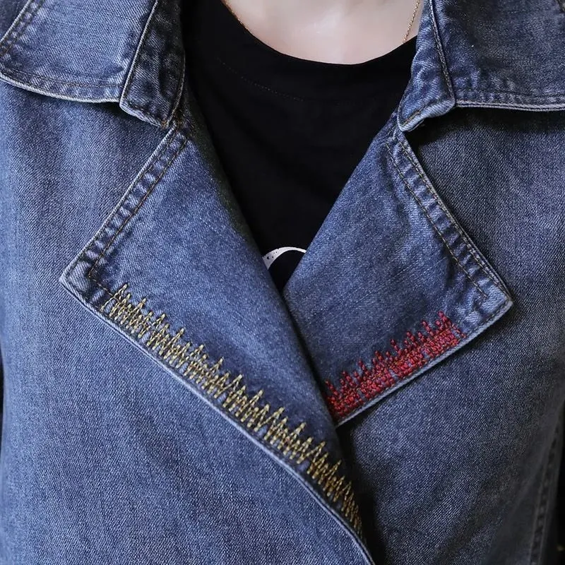 Denim Jackets Spring Autumn New All-match Fashion  Loose Casual Jeans Jackets Long Large size Slim Elegant Outwear