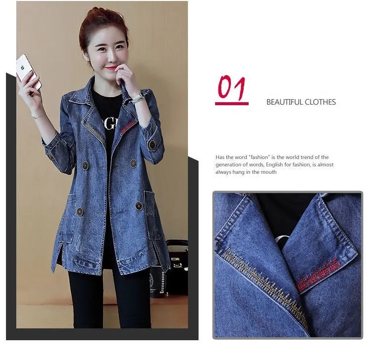 Denim Jackets Spring Autumn New All-match Fashion  Loose Casual Jeans Jackets Long Large size Slim Elegant Outwear