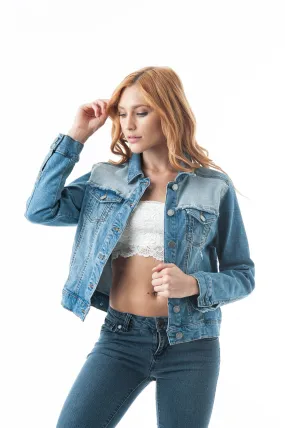 Denim Jean Distressed Top Fray Panel Front Pockets Jacket