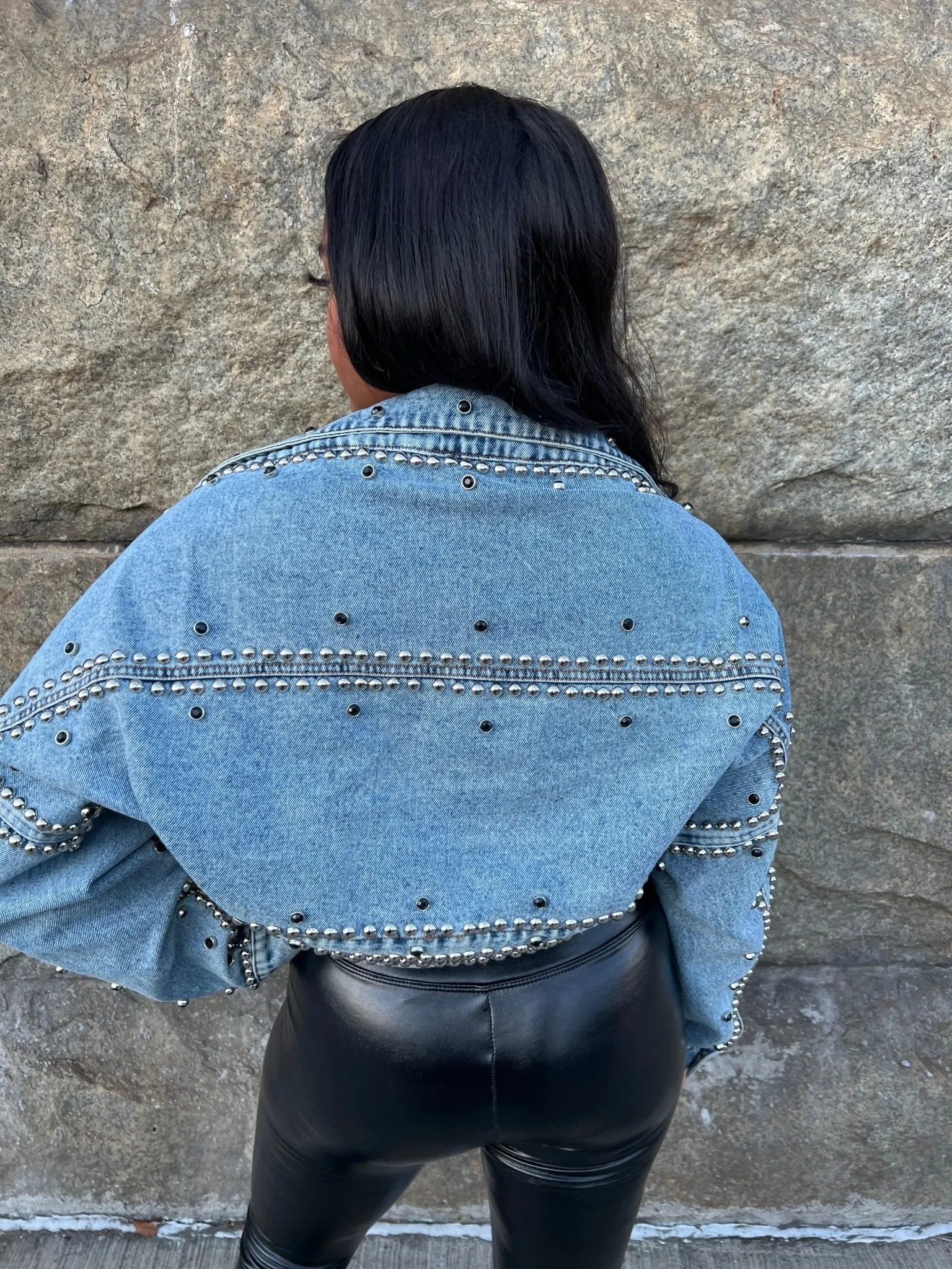 Denim Studded Bolero Jacket