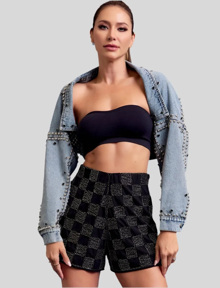 Denim Studded Bolero Jacket