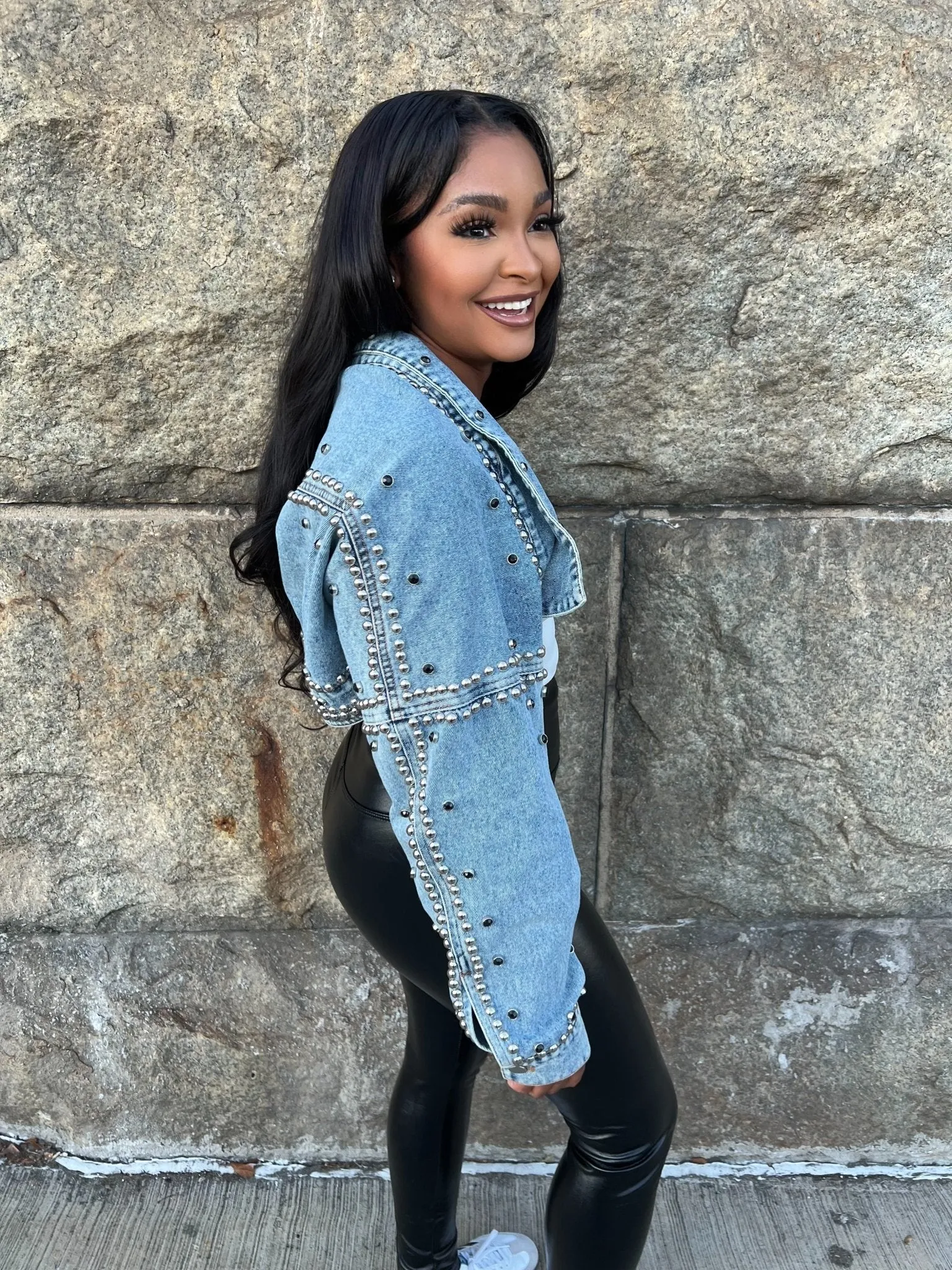 Denim Studded Bolero Jacket