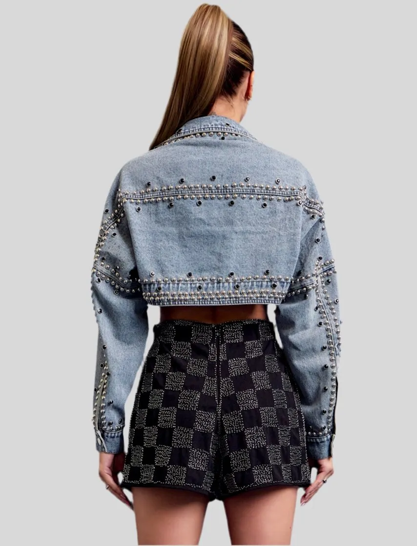 Denim Studded Bolero Jacket