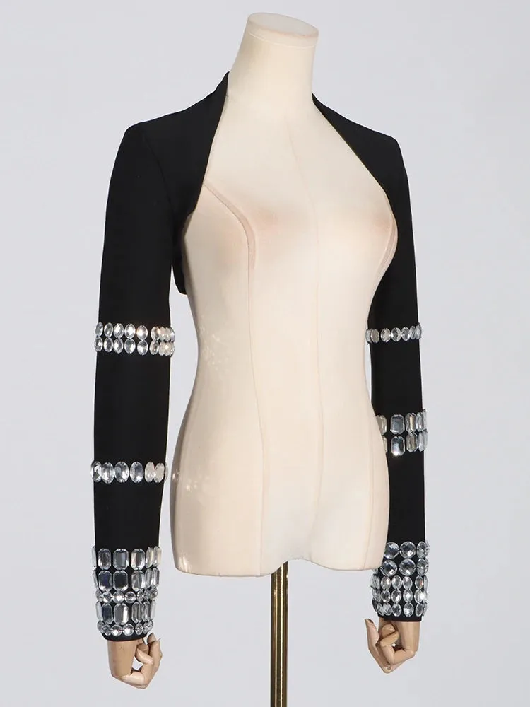 Diamonds Patchwork Long Sleeve Mini Cardigan Top
