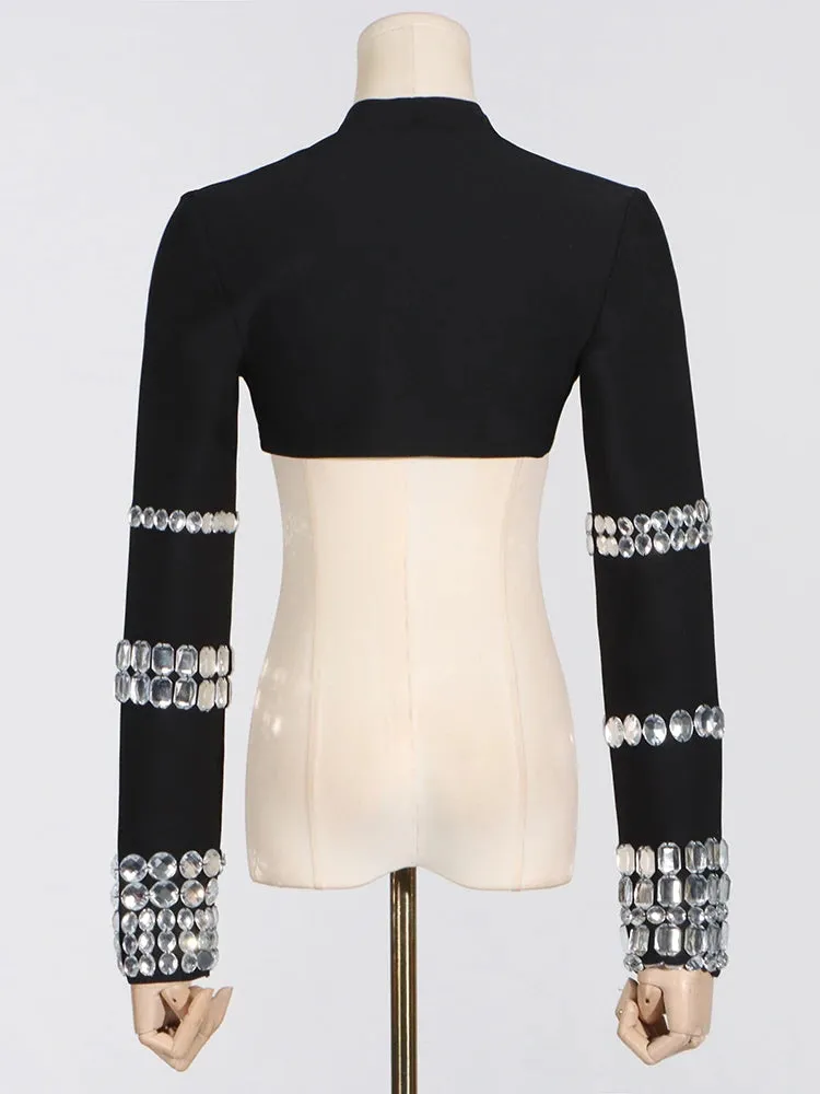 Diamonds Patchwork Long Sleeve Mini Cardigan Top