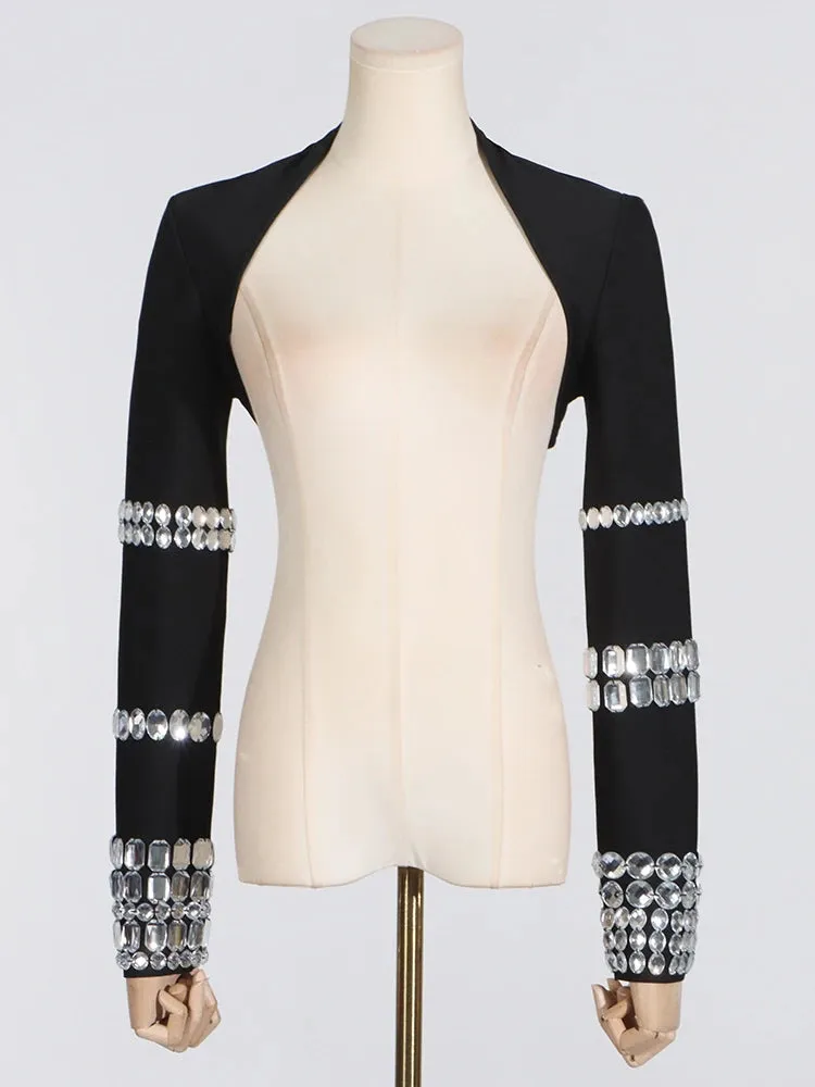 Diamonds Patchwork Long Sleeve Mini Cardigan Top