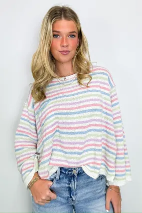 Dreamscape Striped Raw Edge Knit Sweater