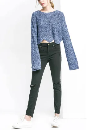 Drop Shoulder Wool Pullover Knit Sweater