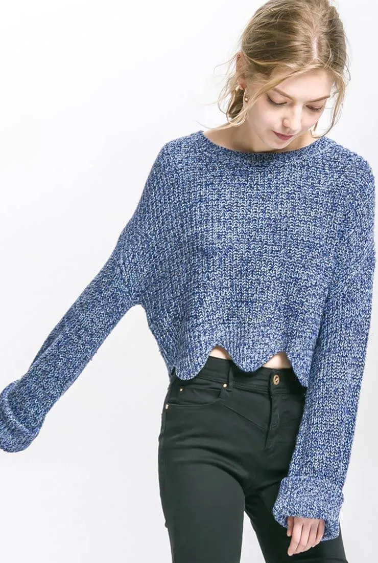 Drop Shoulder Wool Pullover Knit Sweater