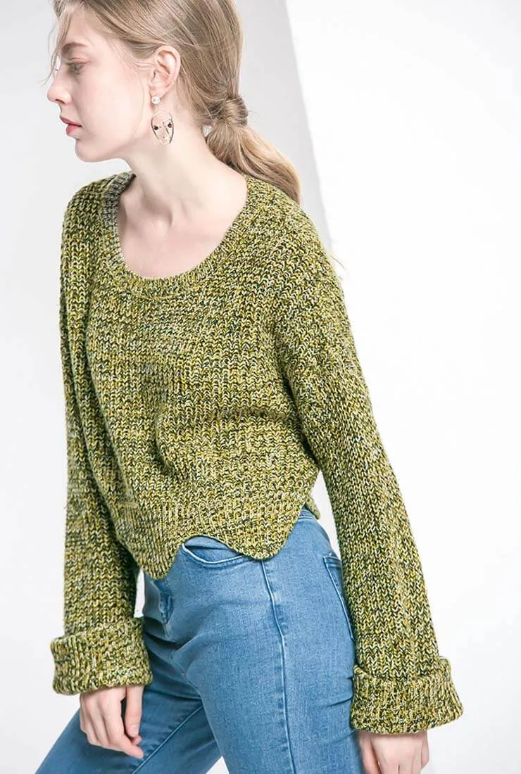 Drop Shoulder Wool Pullover Knit Sweater