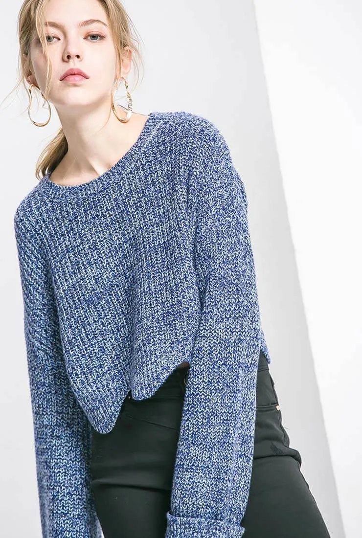 Drop Shoulder Wool Pullover Knit Sweater