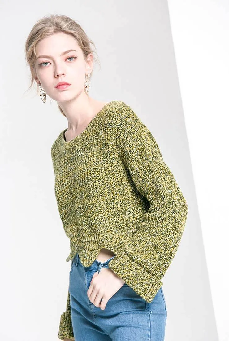 Drop Shoulder Wool Pullover Knit Sweater